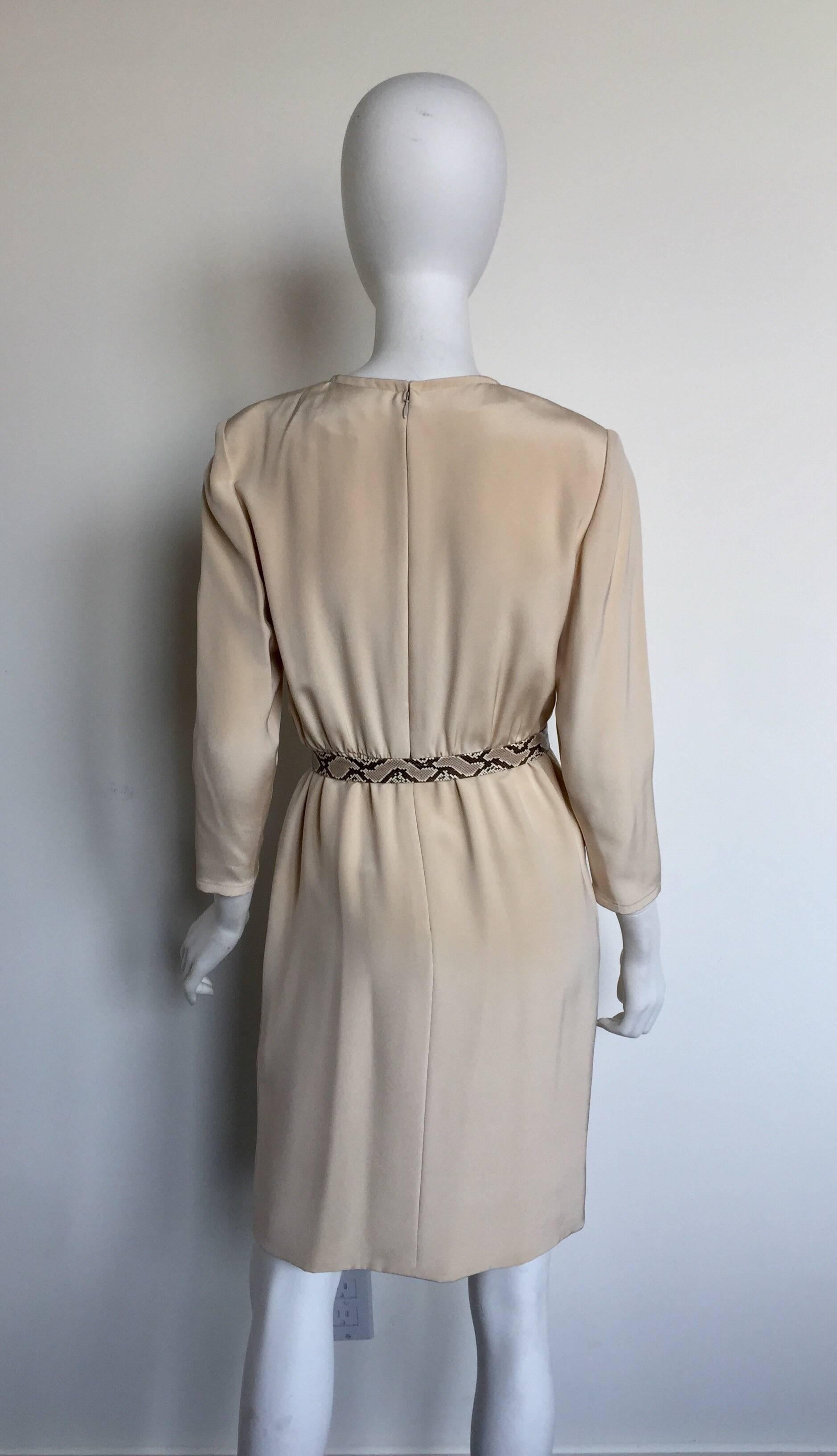 Women's or Men's Bill Blass Khaki Snakskin Belted Dress For Sale