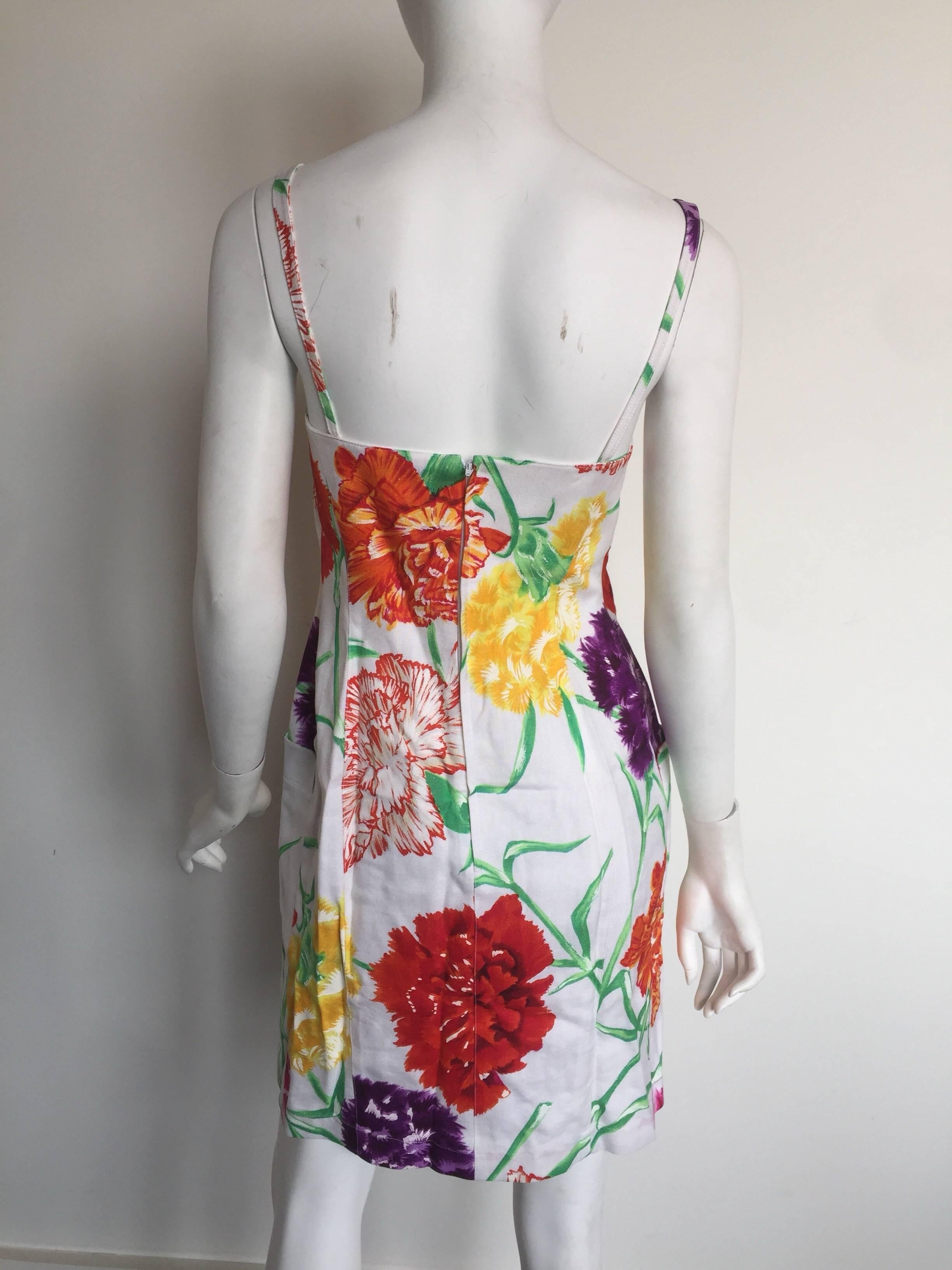 Gray Thierry Mugler White Floral Linen Dress For Sale