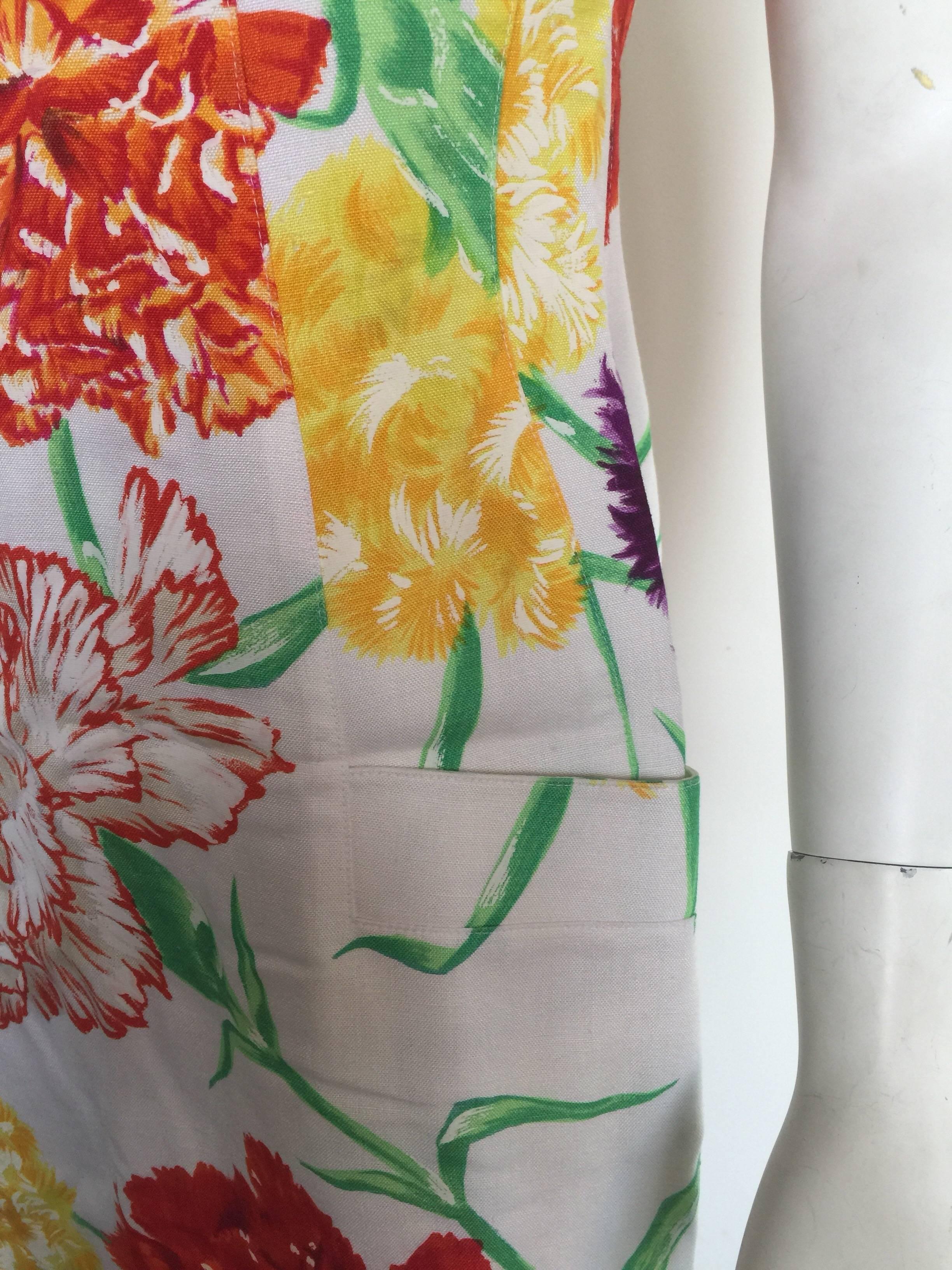 Thierry Mugler White Floral Linen Dress In Good Condition For Sale In New York, NY
