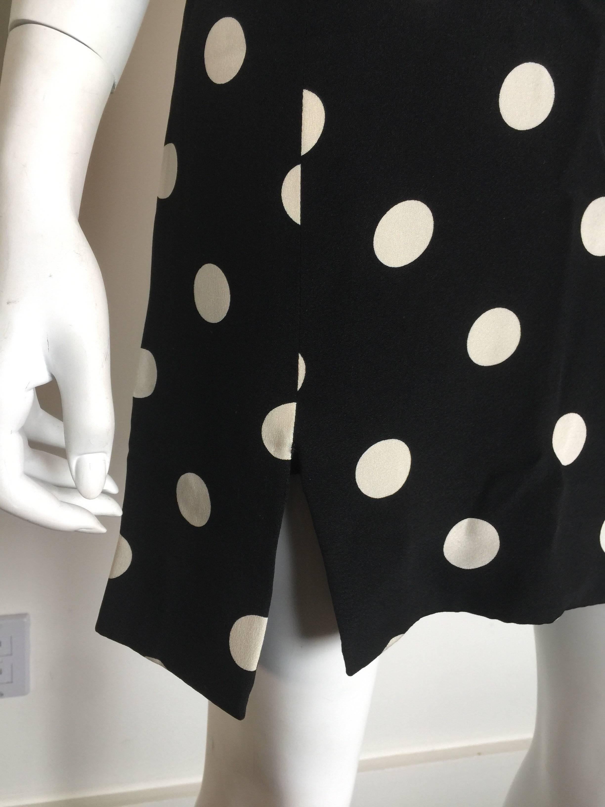 Geoffrey Beene Black Mini Dress with White Polka Dots In Good Condition For Sale In New York, NY