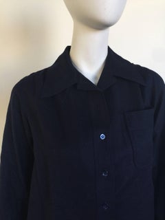 Yves Saint Laurent 1970s navy wool blend blouse