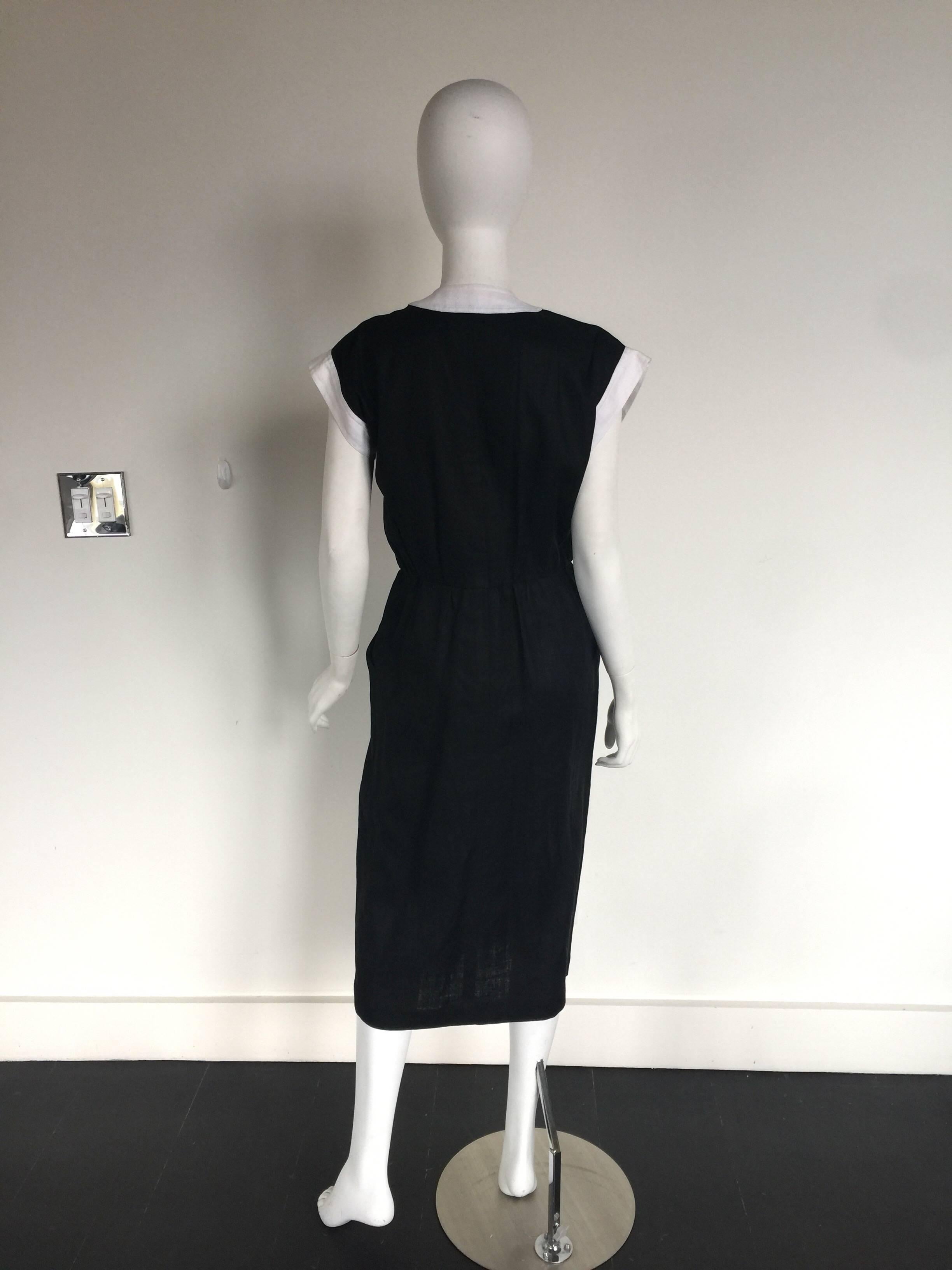 Black Yves Saint Laurent black and white linen dress For Sale