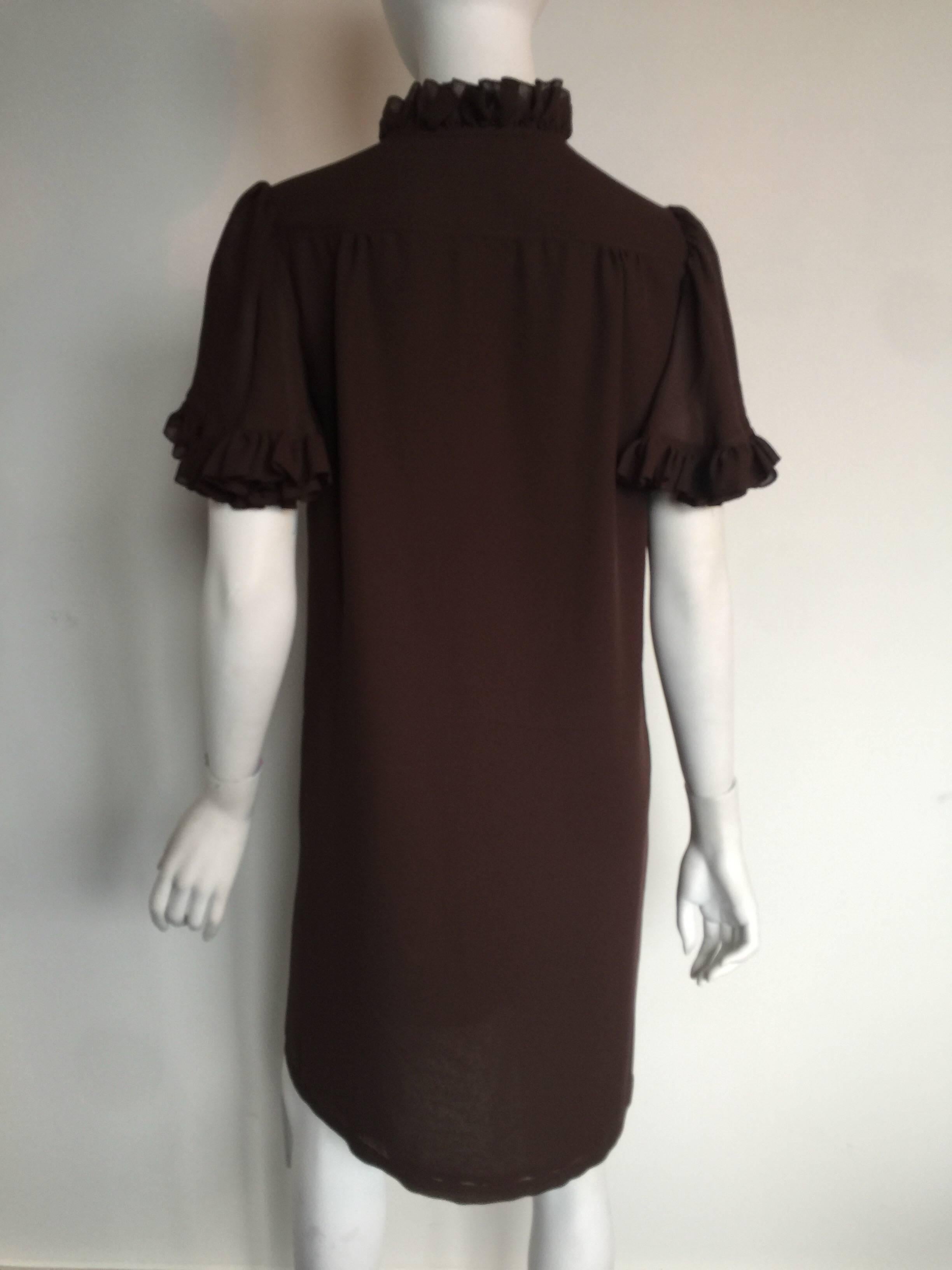 Mr. Blackwell brown ruffle sleeve dress  For Sale 1