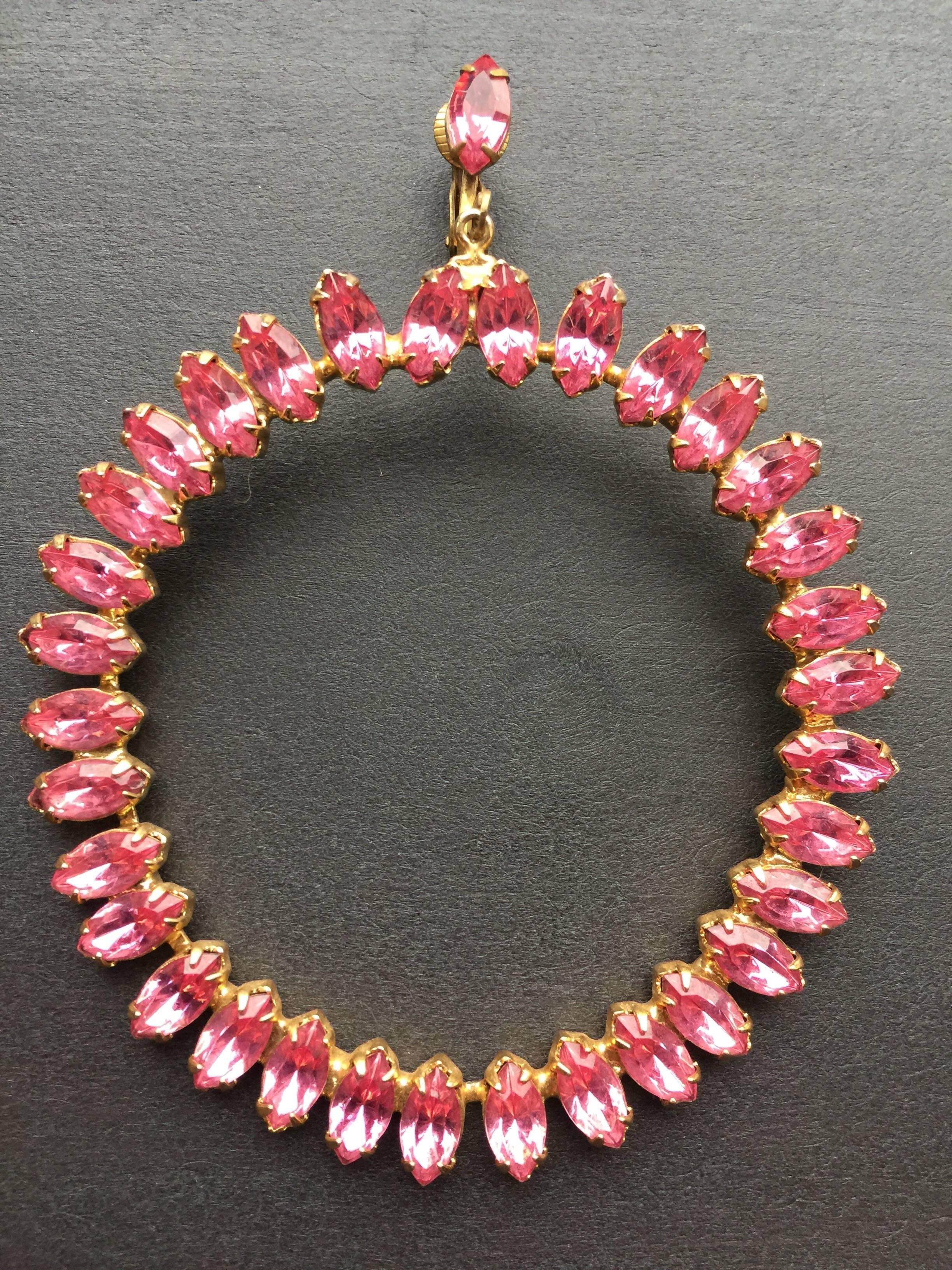 Women's or Men's Large pink crystal hoop earrings For Sale