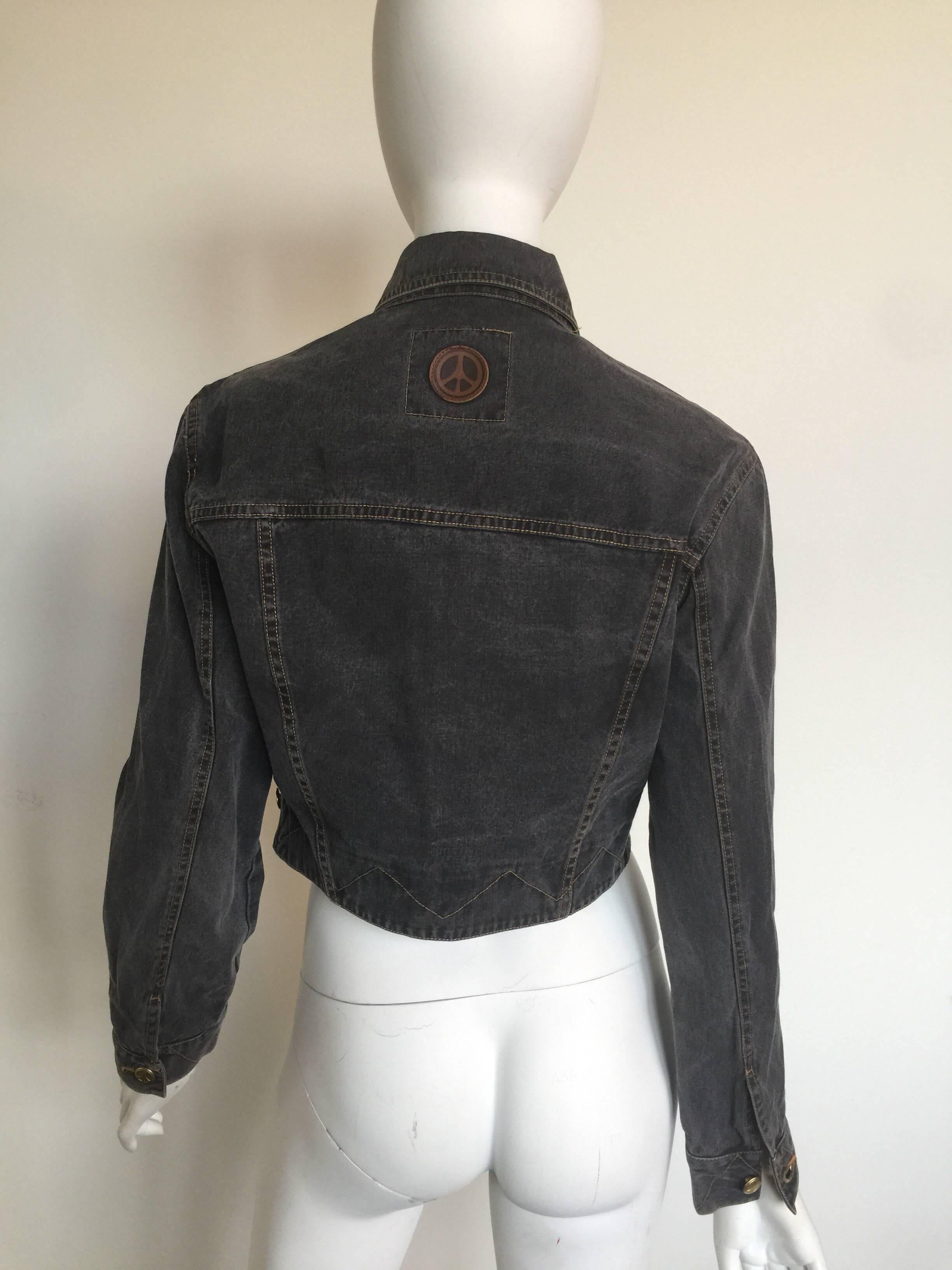 Black Moschino Denim peace sign button jacket  For Sale