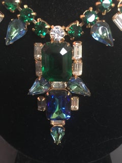 Emerald green &  sapphire blue crystal necklace