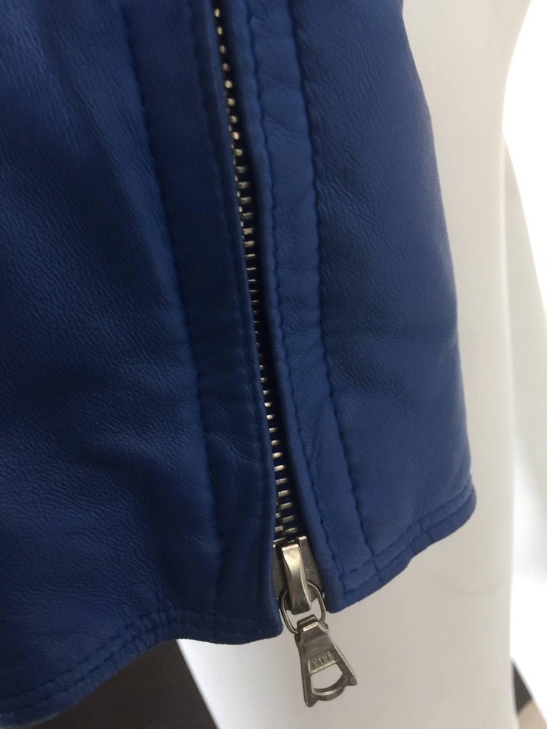 Gianni Versace safety pin royal blue leather jacket For Sale at 1stDibs