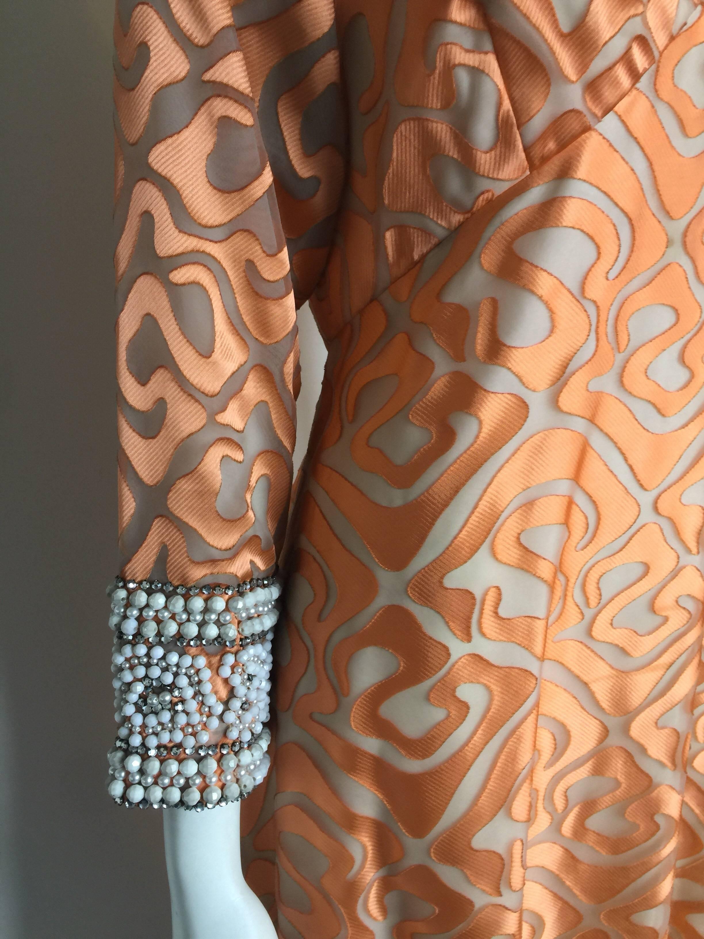 1970s Coral beaded silk gown  In Fair Condition For Sale In New York, NY
