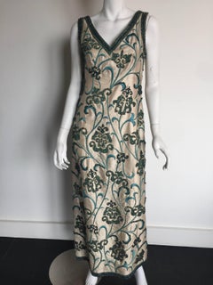 1960s Blue and turquoise heavily beaded gown