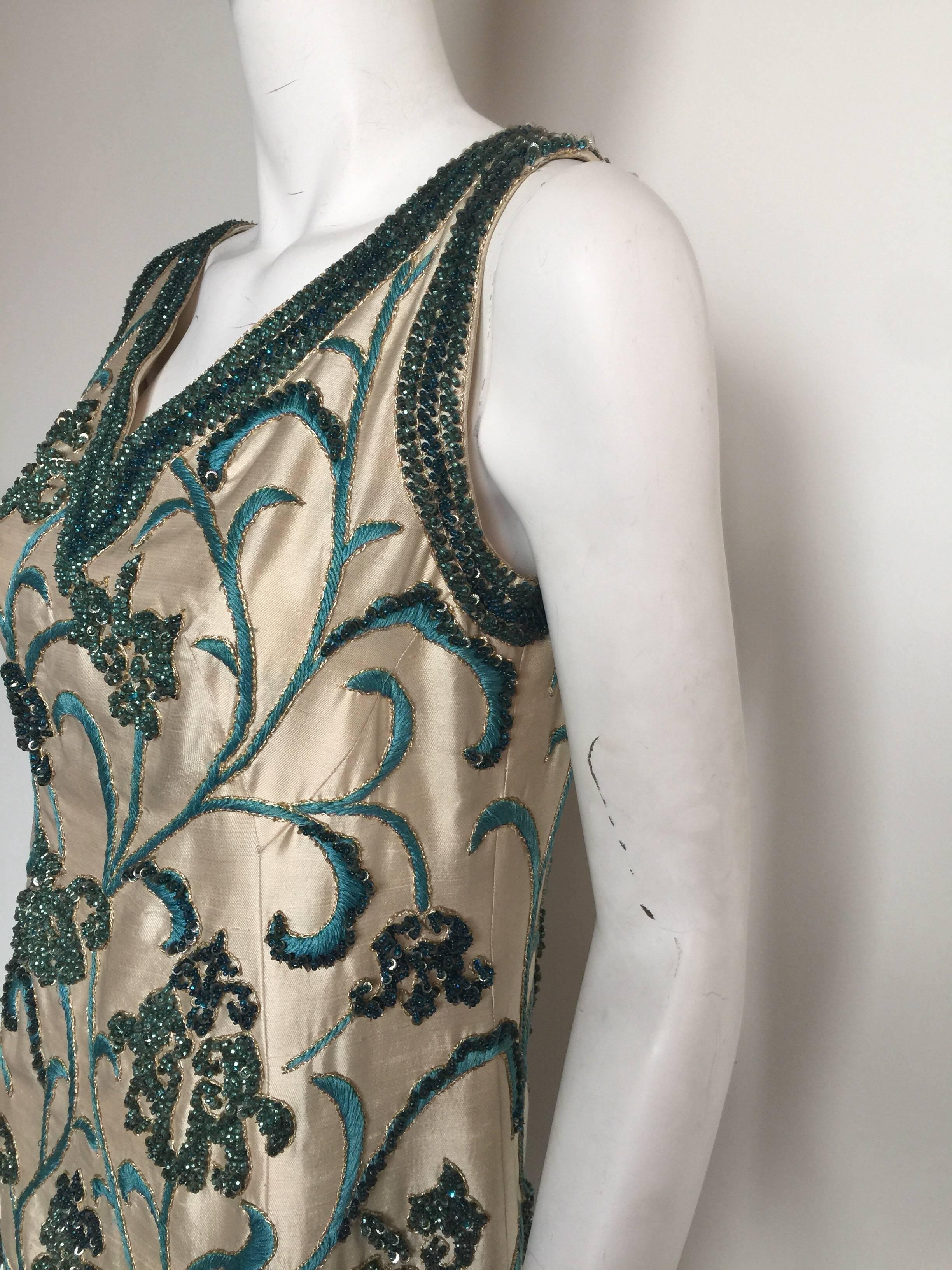 Women's or Men's 1960s Blue and turquoise heavily beaded gown  For Sale