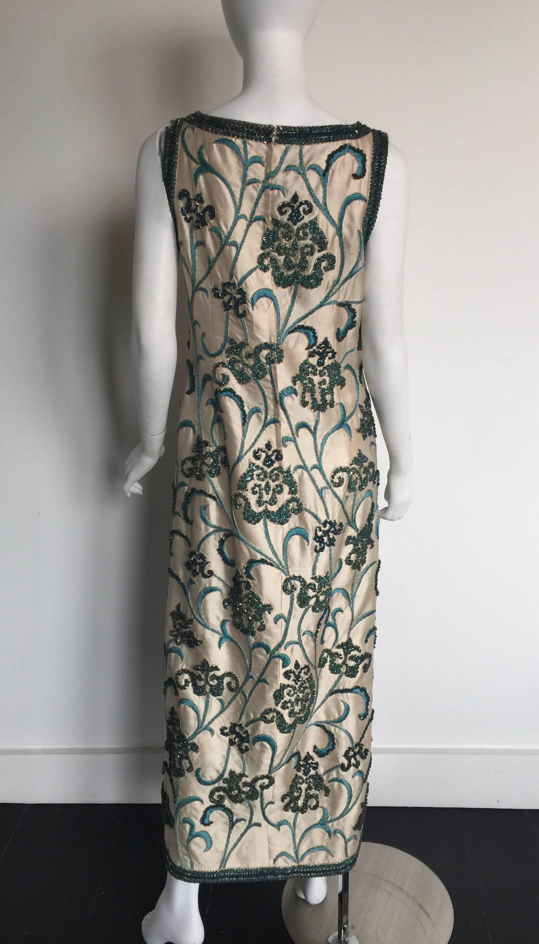 1960s Blue and turquoise heavily beaded gown  For Sale 1