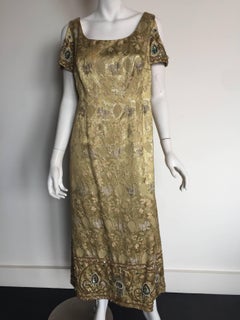 1960s Gold beaded open shoulder gown