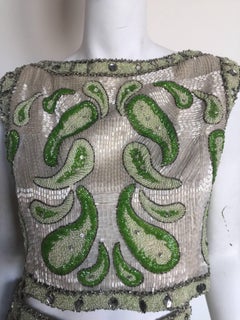 Champagne and green beaded crop top and belt