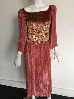 Mary McFadden dusty pink and gold velvet dress