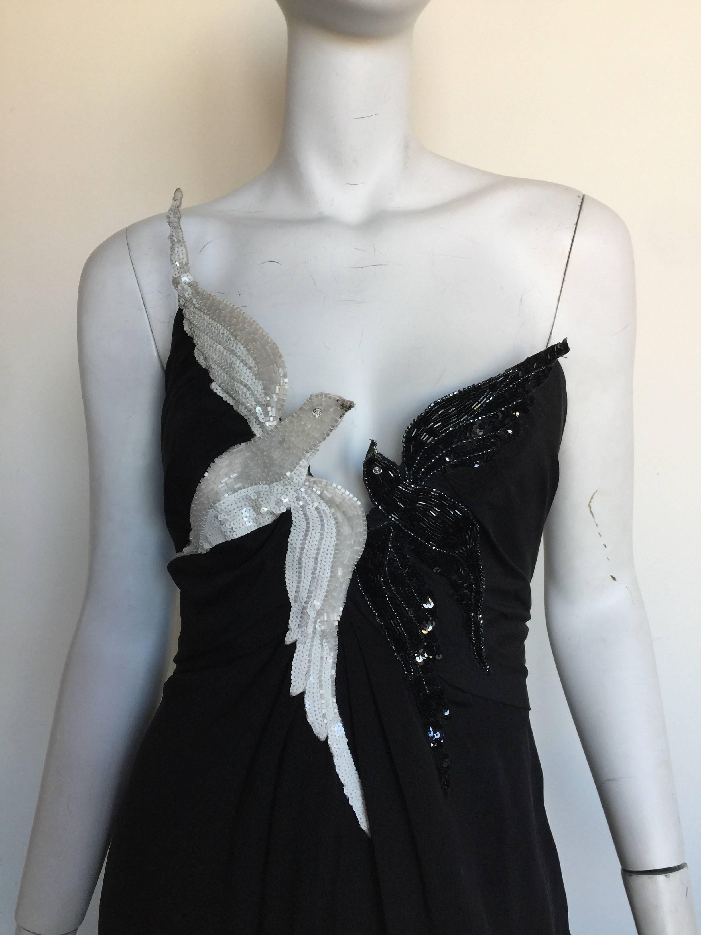 Black Bob Mackie black beaded bird gown For Sale