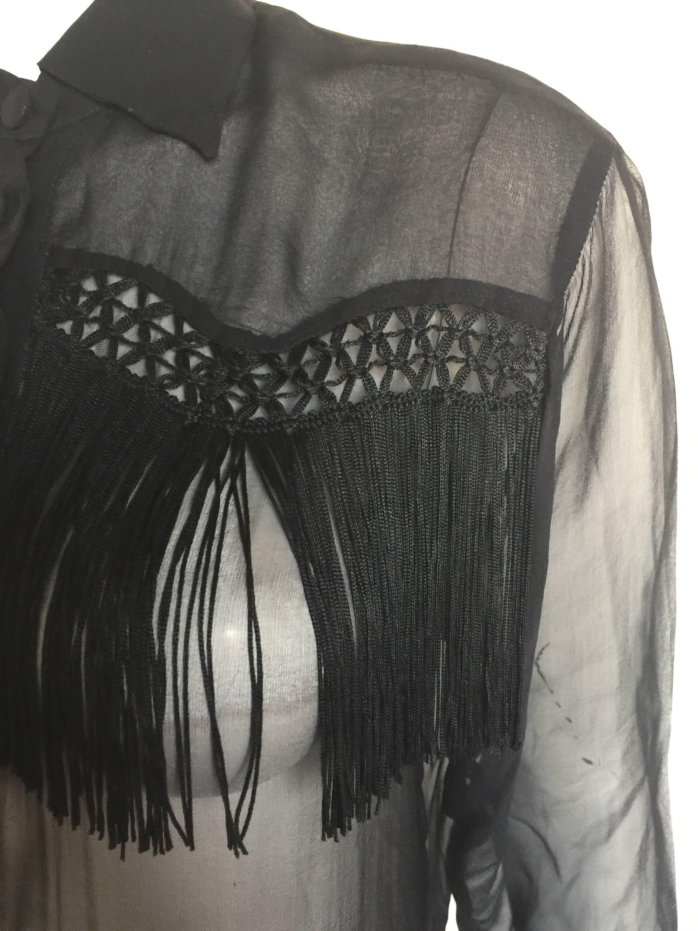 Black Moschino Couture black sheer fringe blouse  For Sale