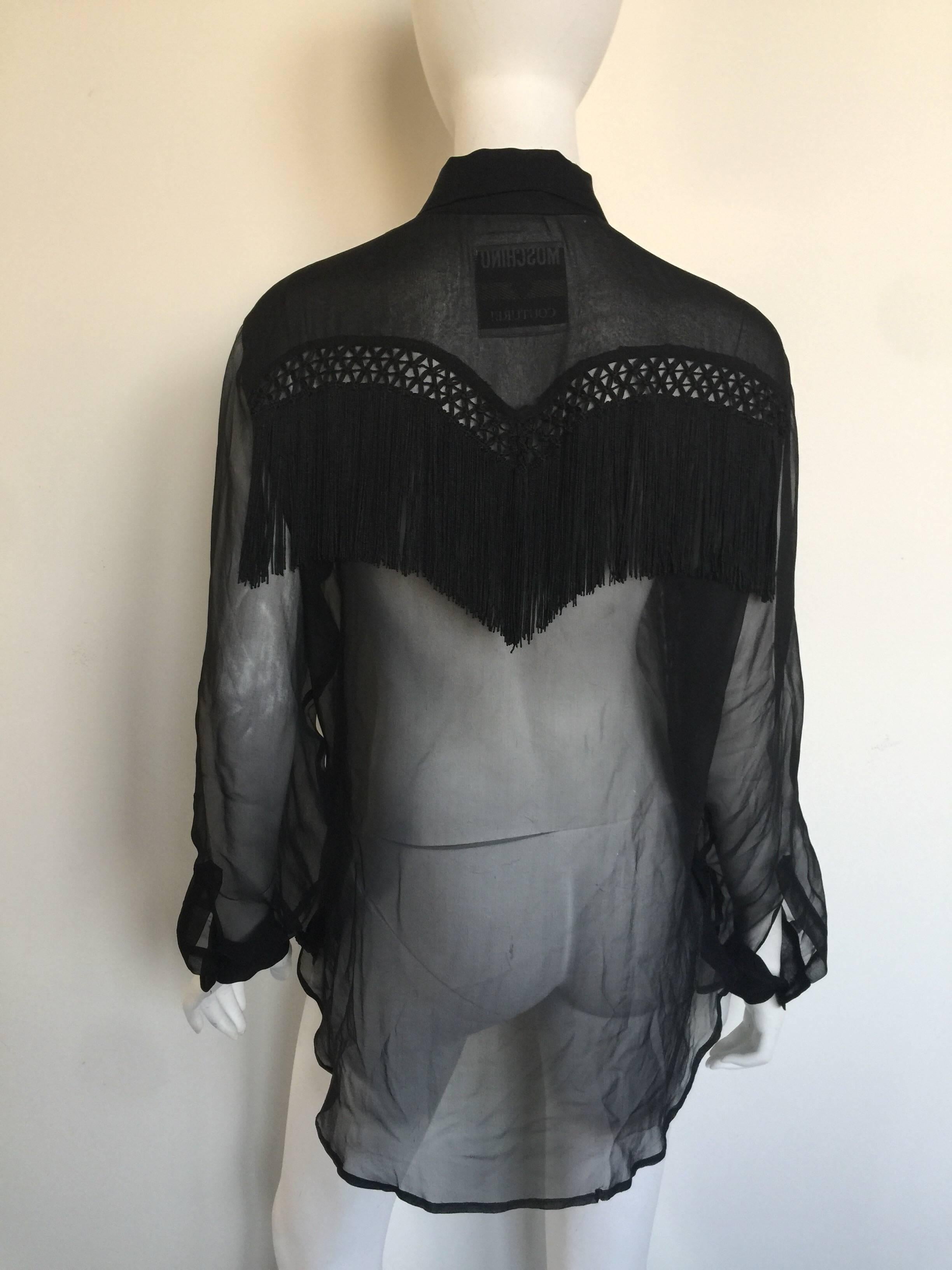 Women's or Men's Moschino Couture black sheer fringe blouse  For Sale