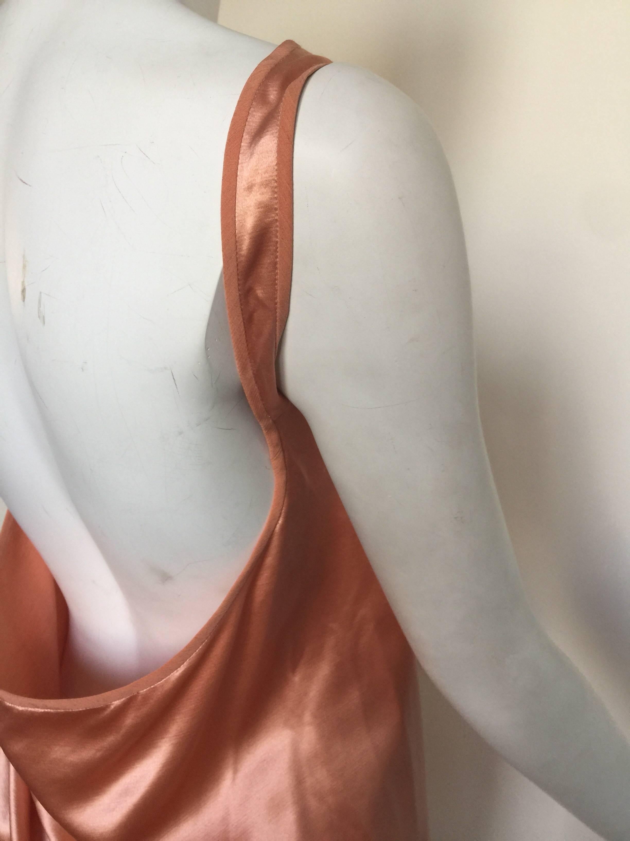 Brown Isaac Mizrahi blush boat neck cowl back silk slip dress  For Sale
