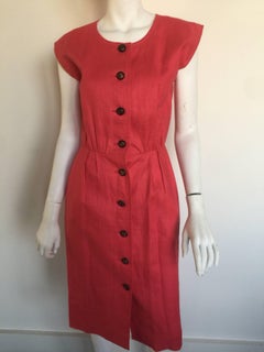 Yves Saint Laurent coral linen button down dress