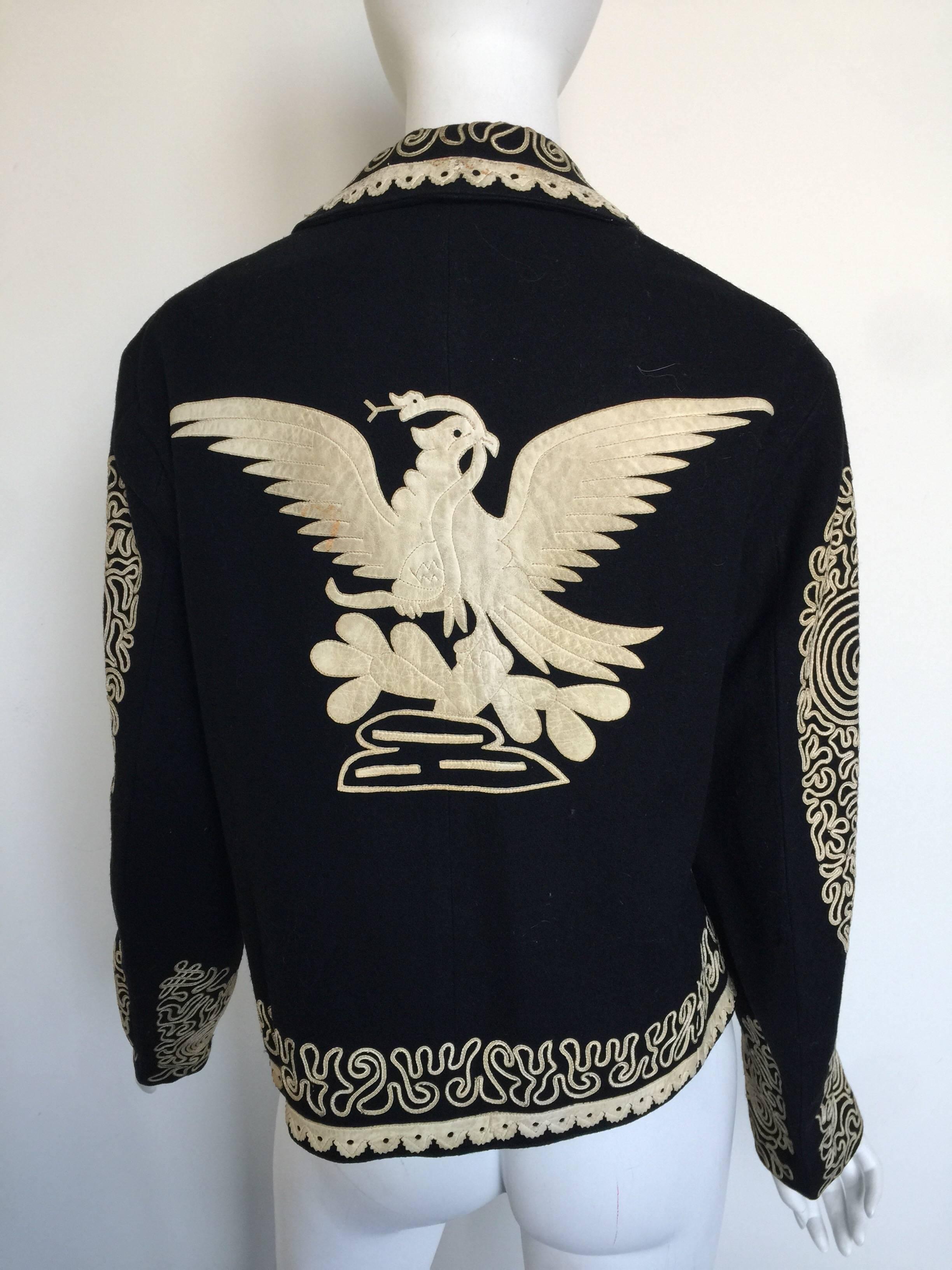 Laser cute leather- eagle appliqué 1970s wool coat  For Sale 2