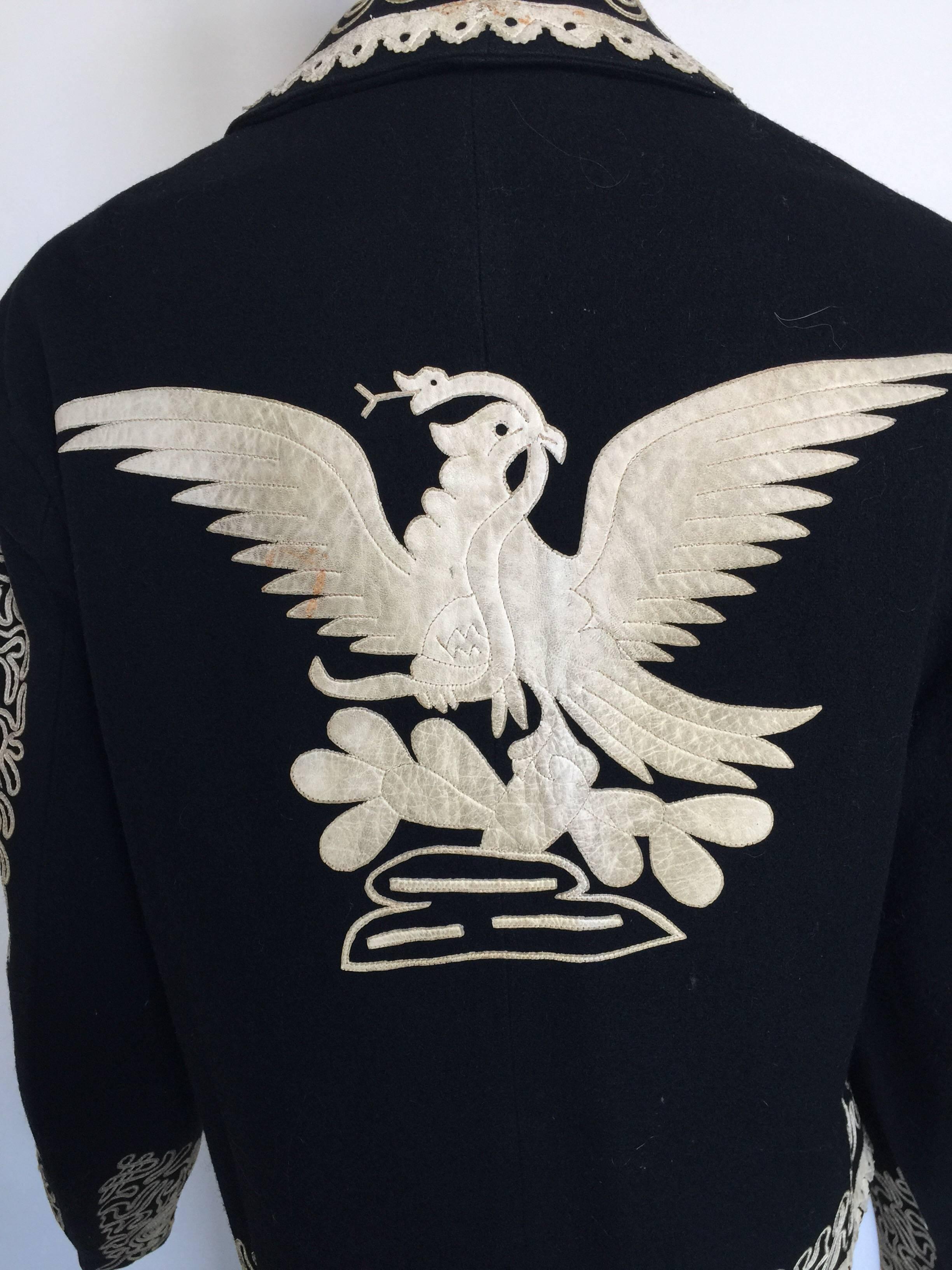 Laser cute leather- eagle appliqué 1970s wool coat  For Sale 3