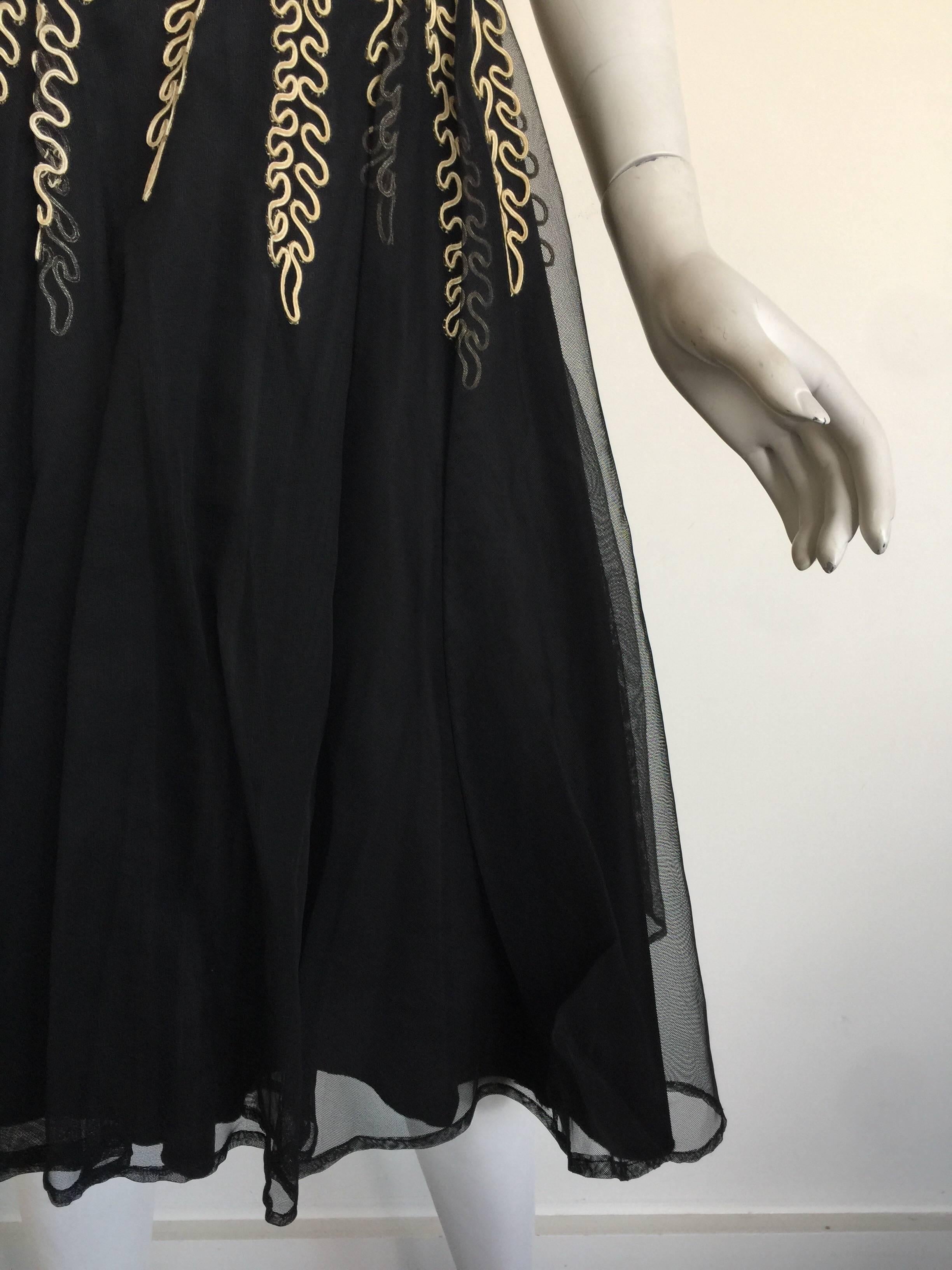 Black tulle and nude embroidered custom dress In Fair Condition For Sale In New York, NY