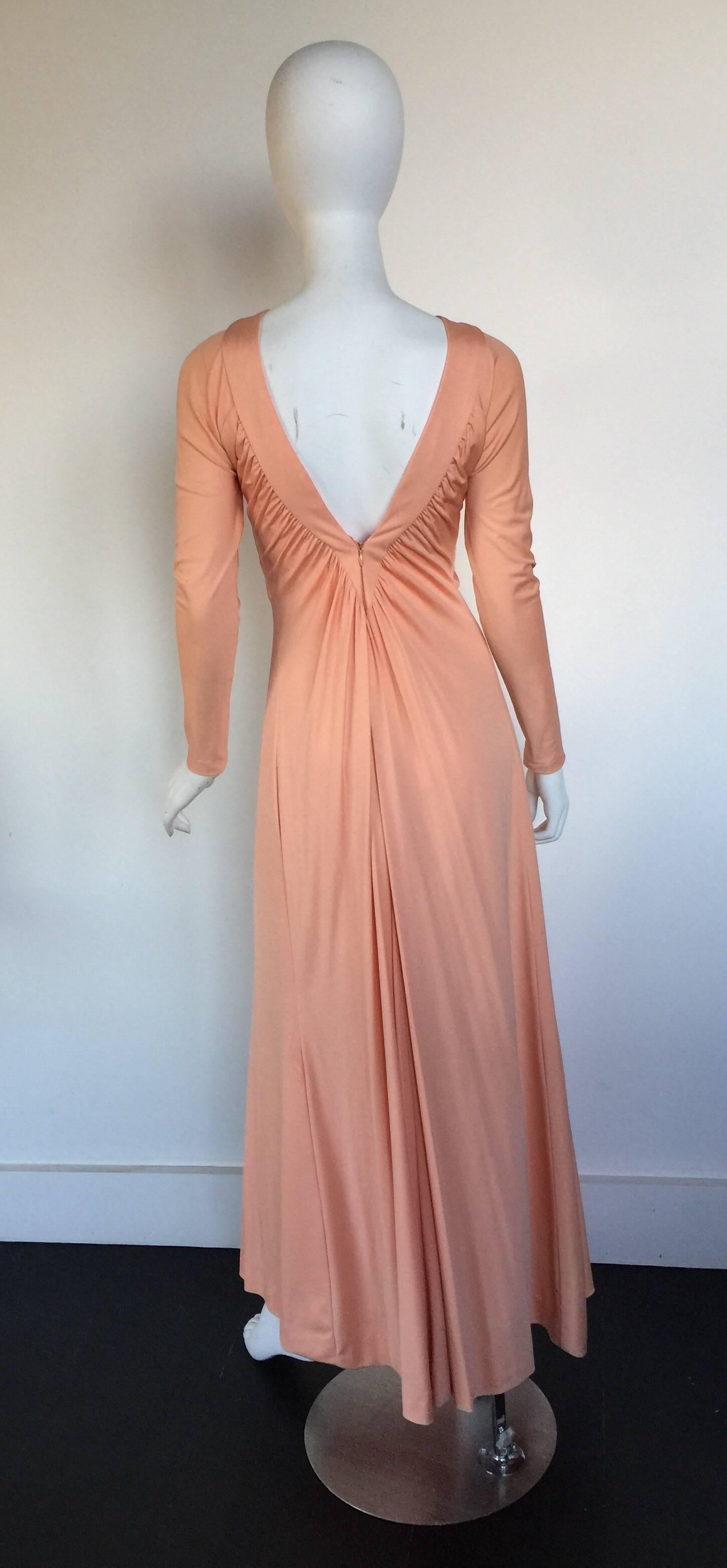 Women's or Men's Peach silk jersey draped keyhole maxi dress For Sale