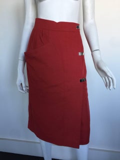Courreges burnt orange wool skirt with metal clip closures