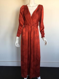 Yves Saint Laurent red silk long sleeve maxi dress
