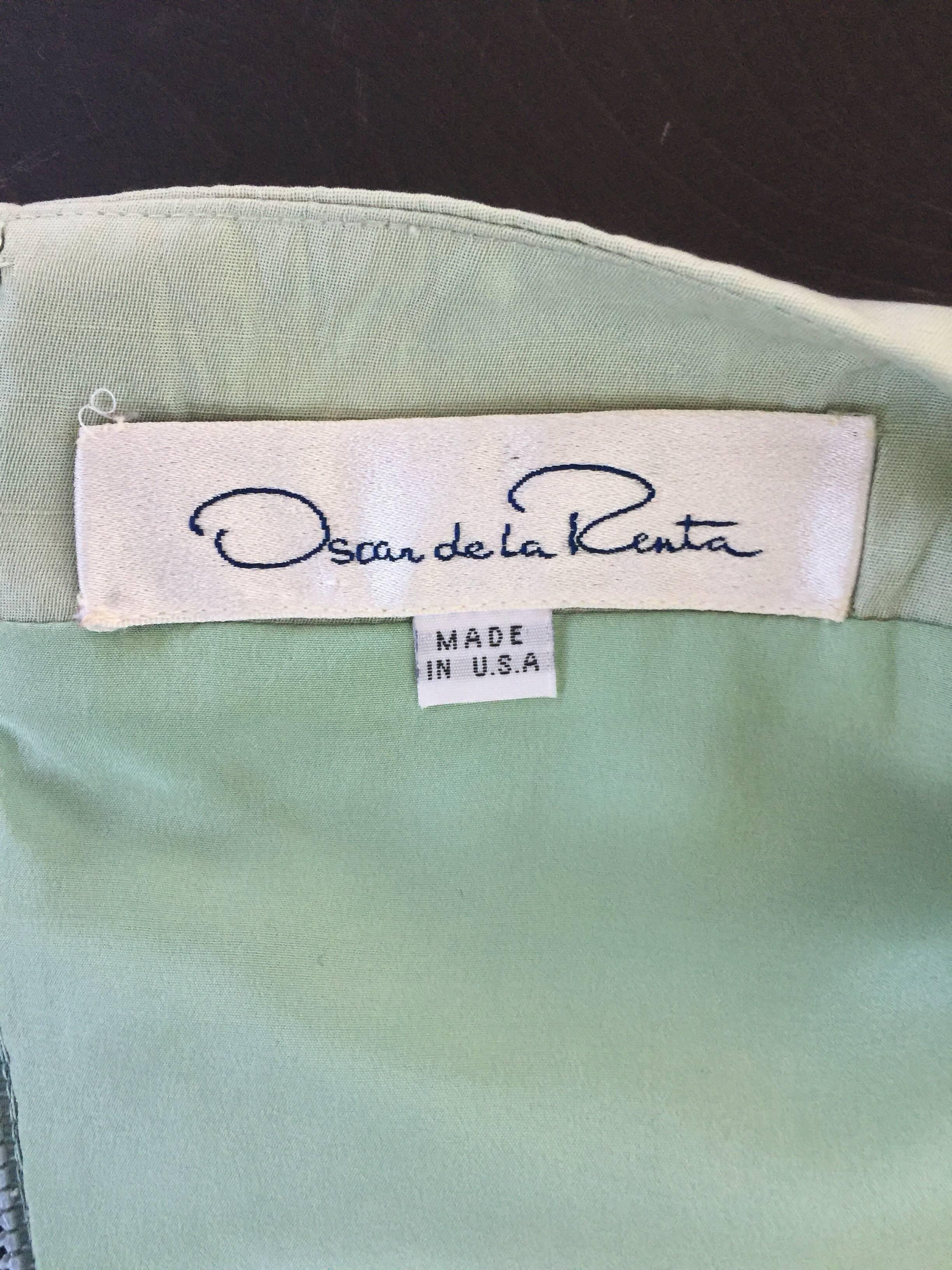 Oscar de la renta embroidered robin egg silk blouse  For Sale 3