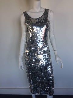 Silver sequin disco backless dress