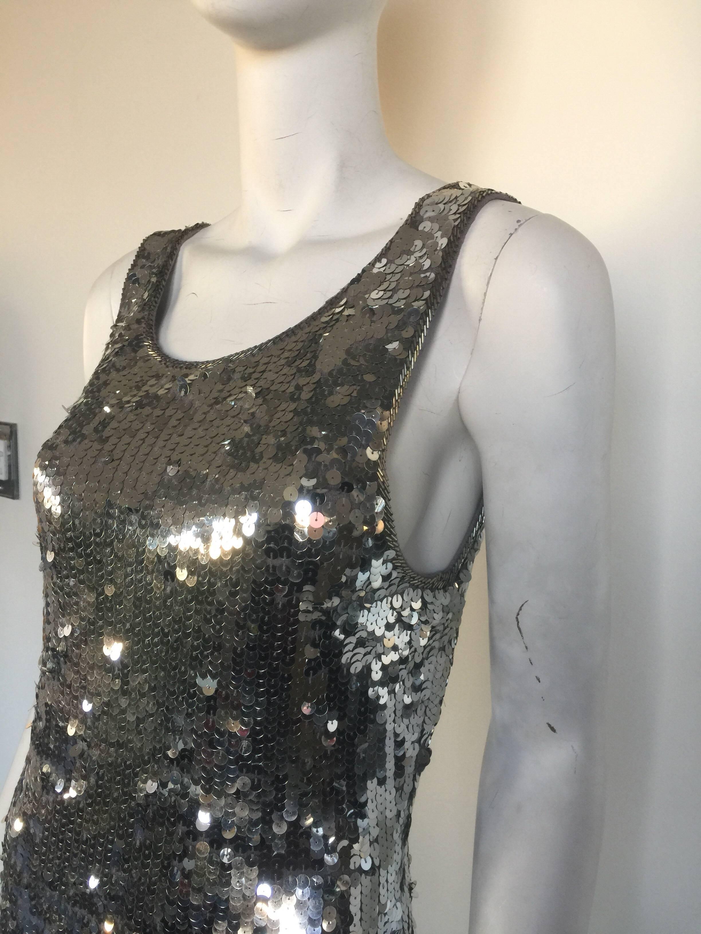 backless silver sequin dress