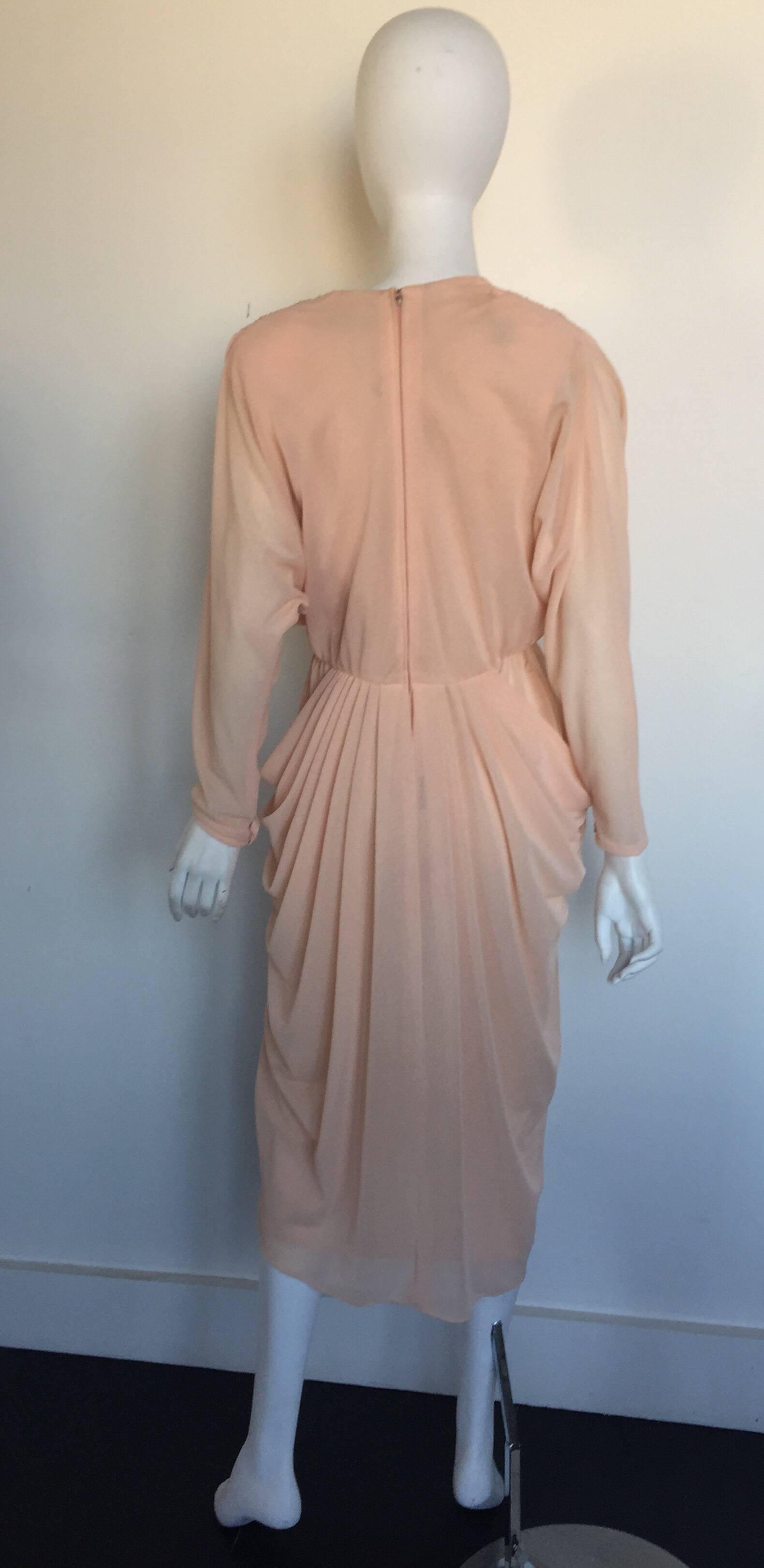 Lillie Rubin blush draped dress In Good Condition For Sale In New York, NY