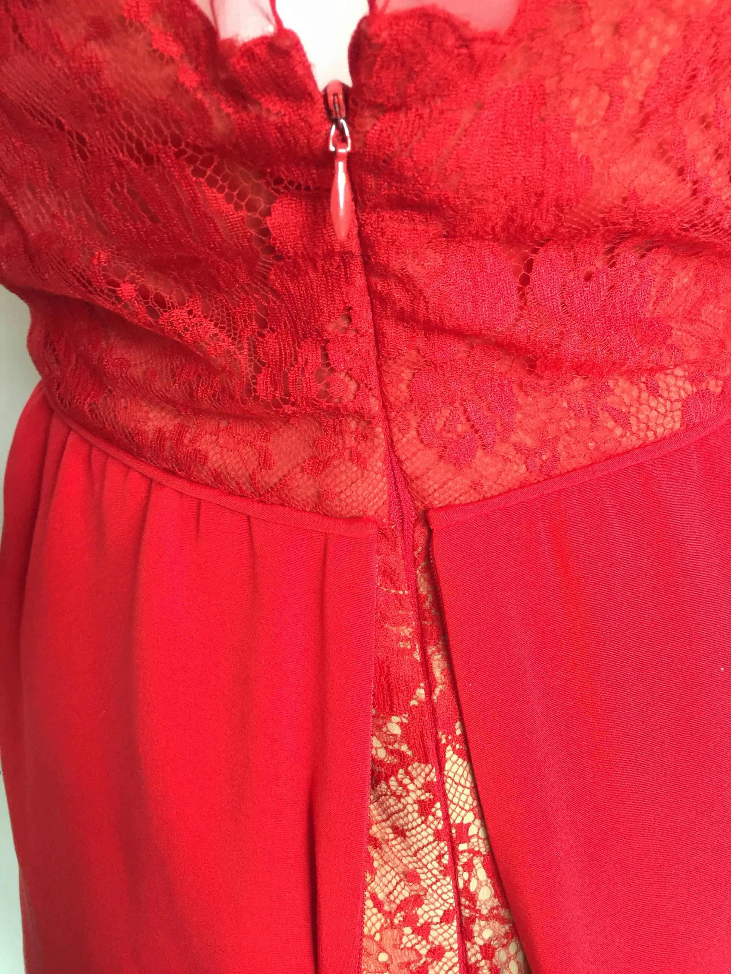 Bill Blass red silk and lace dress For Sale 2