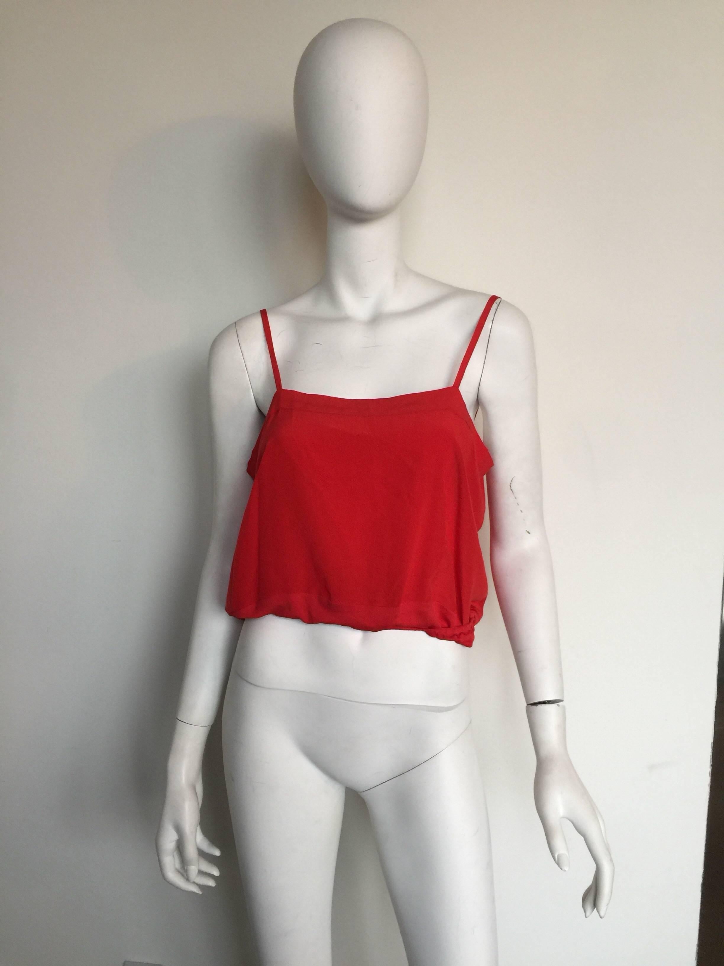 Red Chloe cherry red silk crop top For Sale