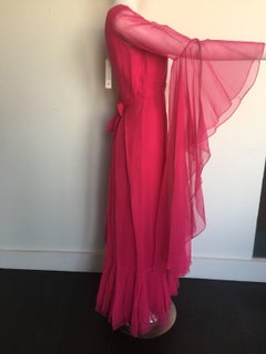 Hot pink chiffon dramatic sleeve dress