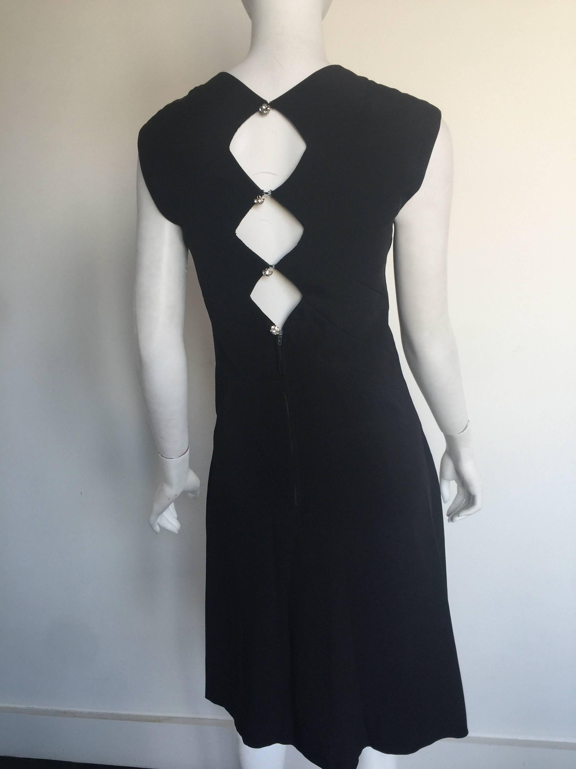 Estevez black silk crepe diamond cutout black dress   In Good Condition For Sale In New York, NY