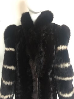 Dark brown mink and striped fox sleeve coat