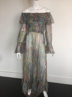 Multicolored sheer off shoulder maxi dress