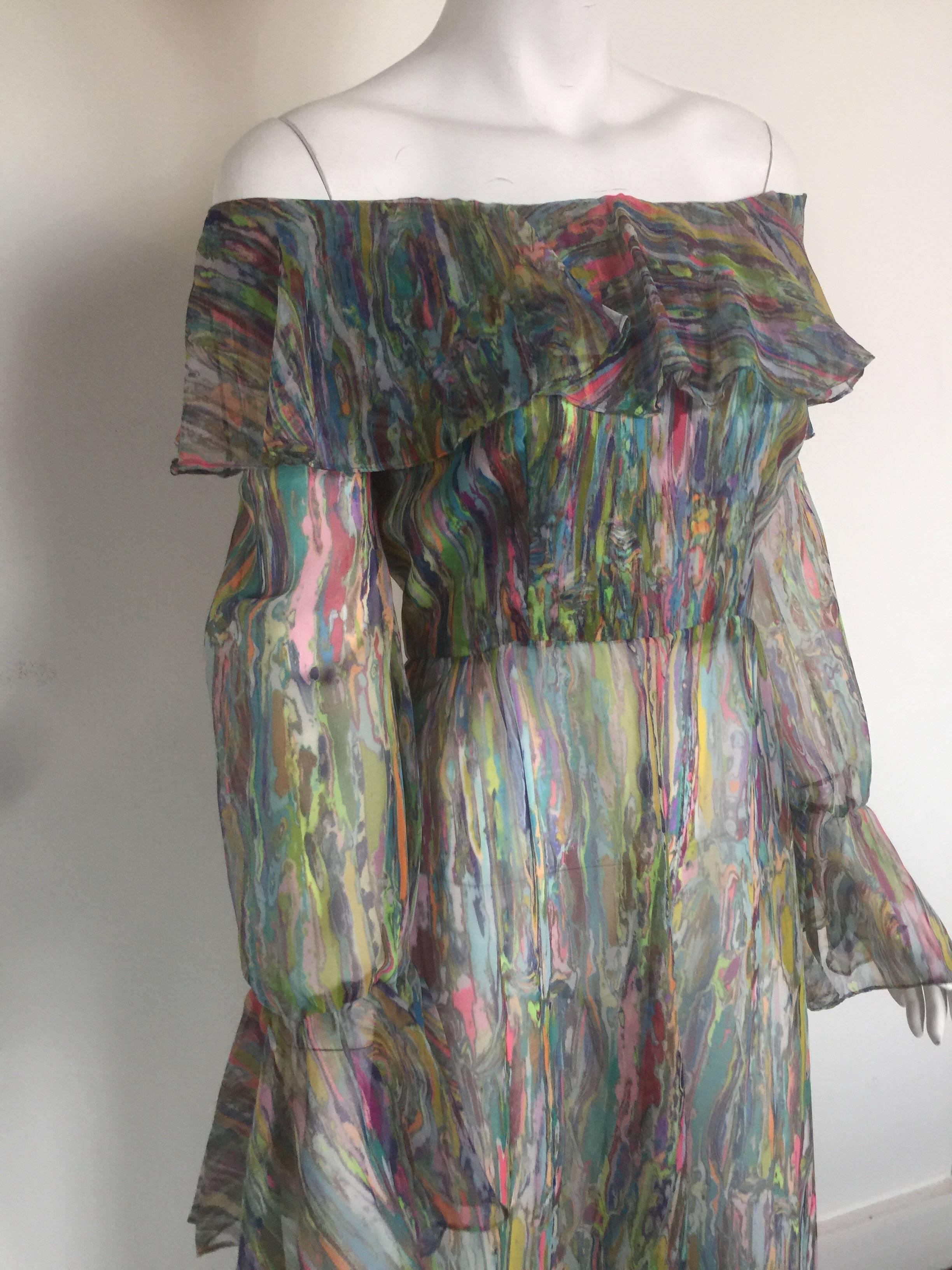 Gray Multicolored sheer off shoulder maxi dress For Sale
