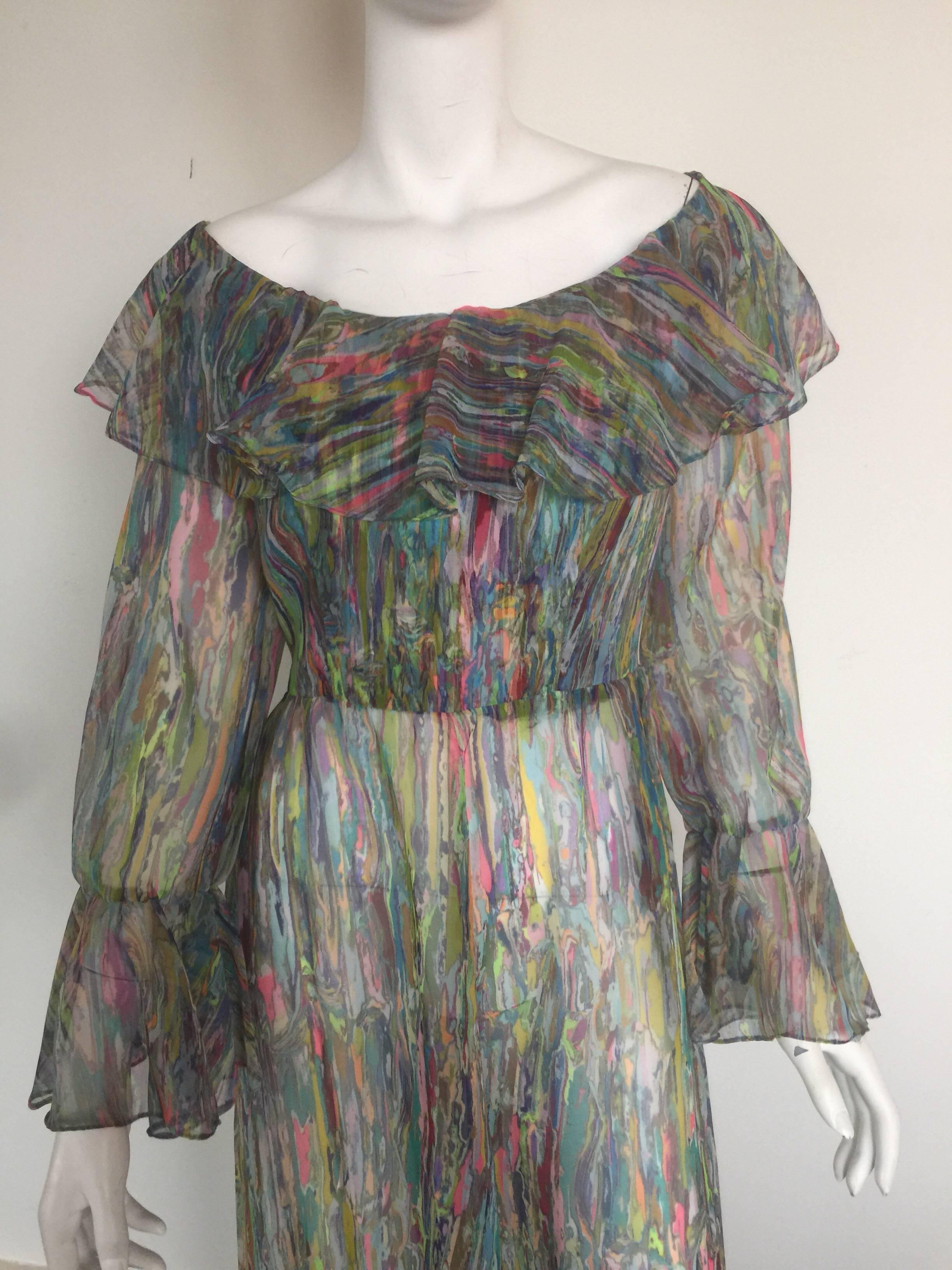 Multicolored sheer off shoulder maxi dress In Good Condition For Sale In New York, NY