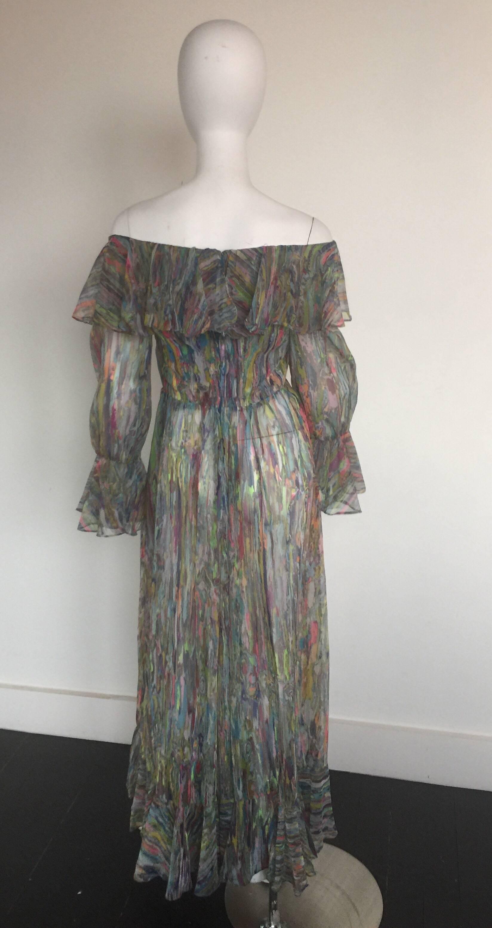 Women's or Men's Multicolored sheer off shoulder maxi dress For Sale