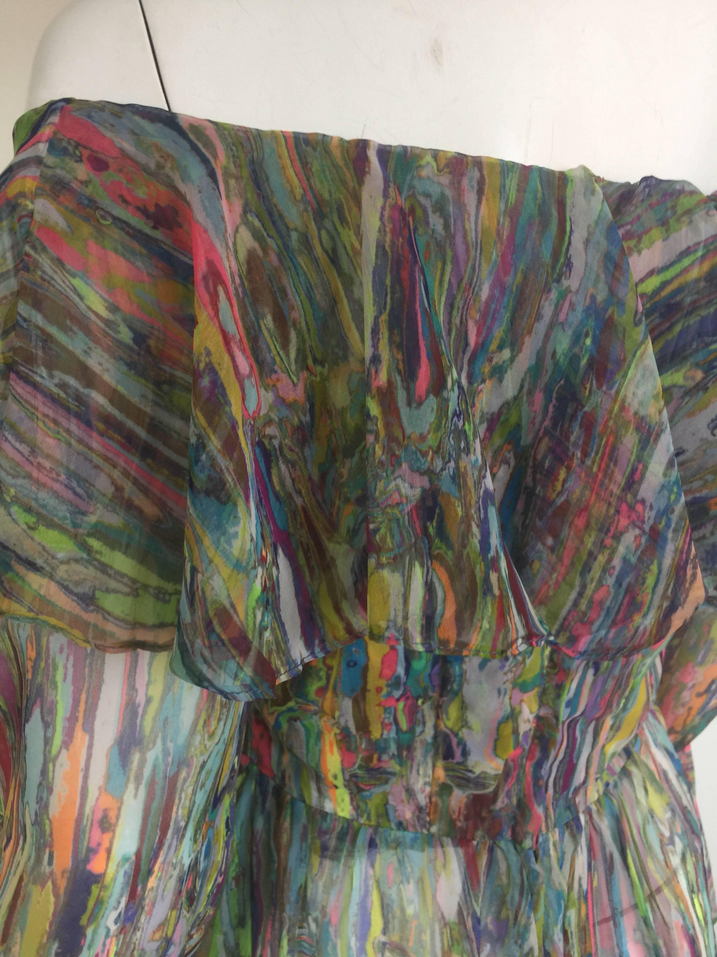 Multicolored sheer off shoulder maxi dress For Sale 2