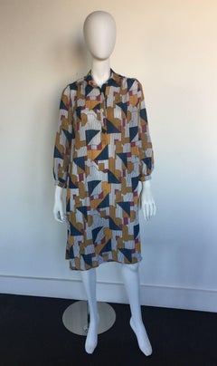 Geometric print button down midi dress