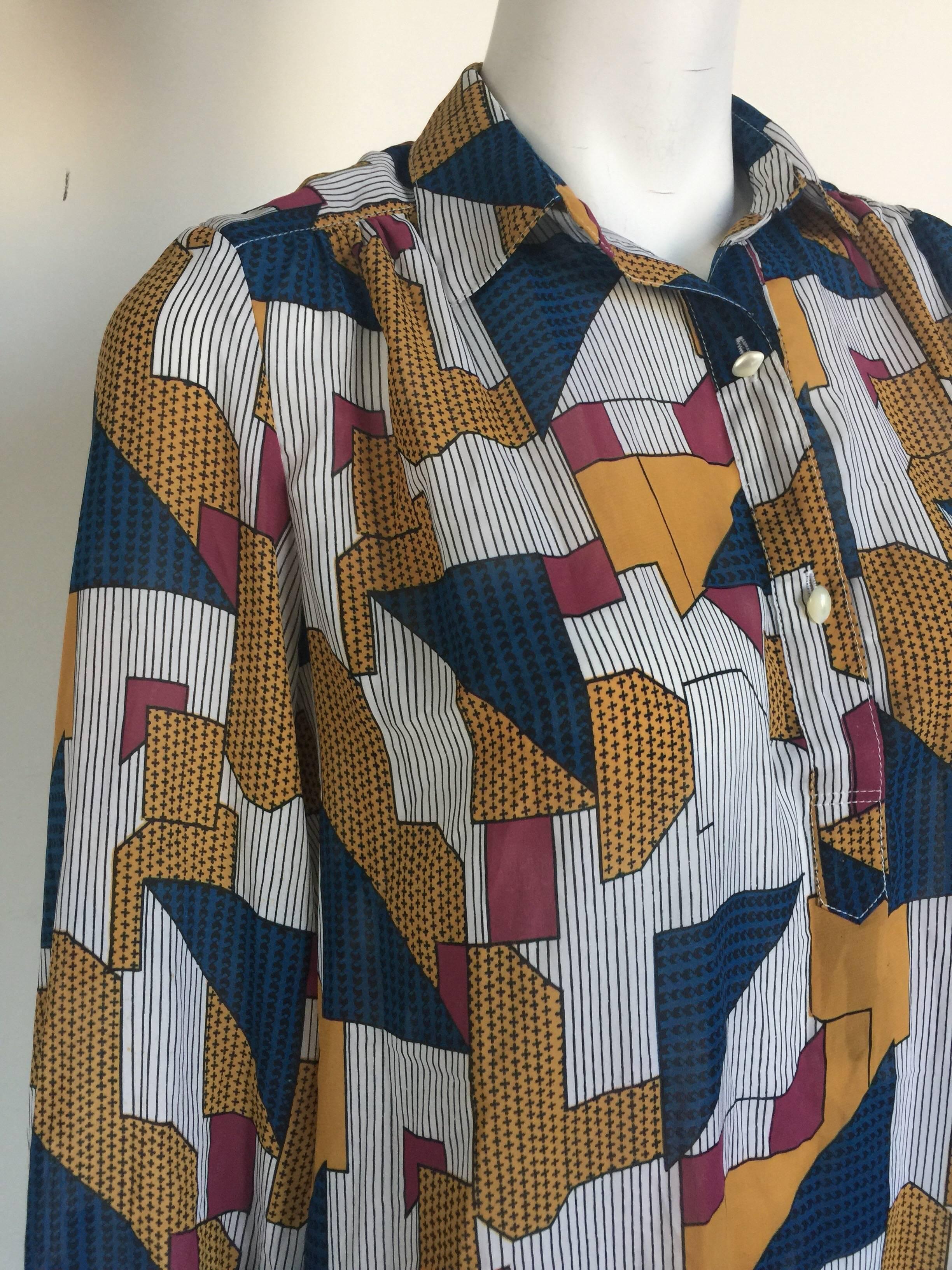Gray Geometric print button down midi dress For Sale