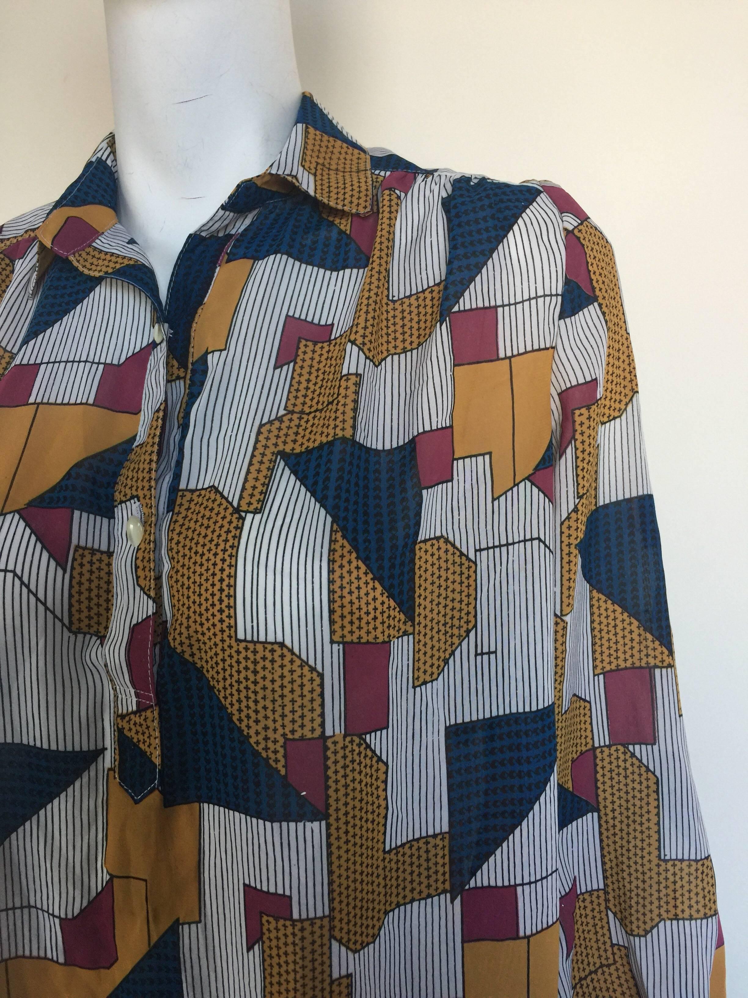 Geometric print button down midi dress In Good Condition For Sale In New York, NY