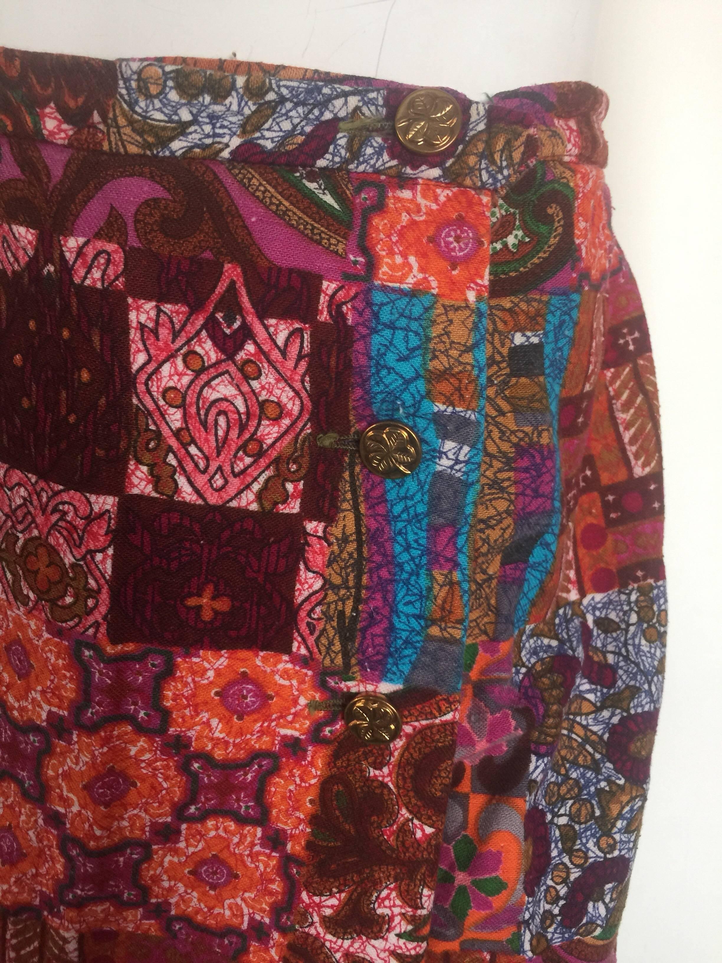 Brown Pink purple cotton printed skort For Sale