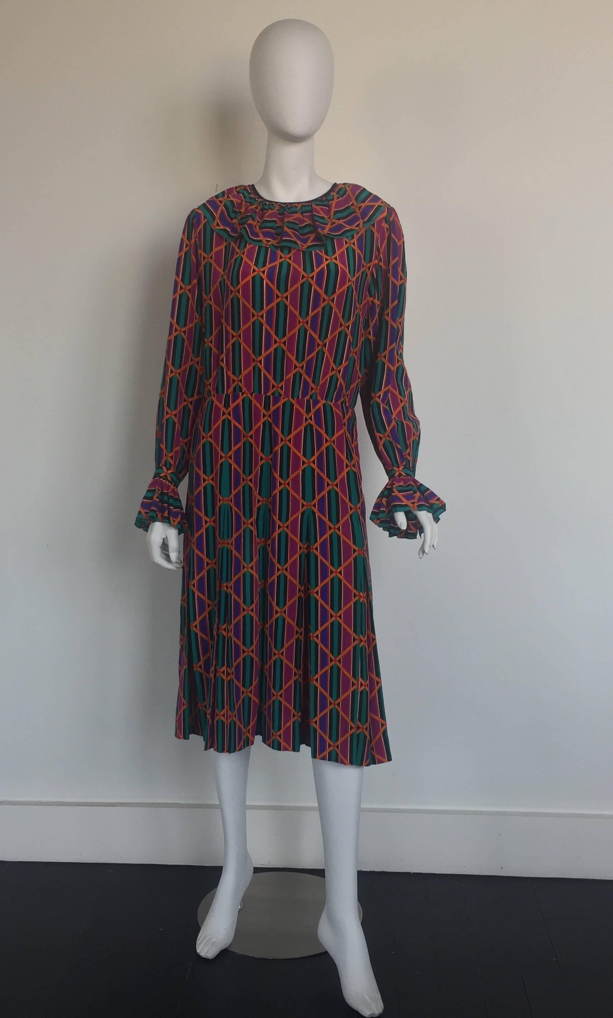 This Yves Saint Lauren colorful ruffle dress is from the 1970s.  