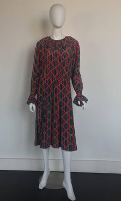 Yves Saint Laurent colorful ruffle collar and sleeve silk dress