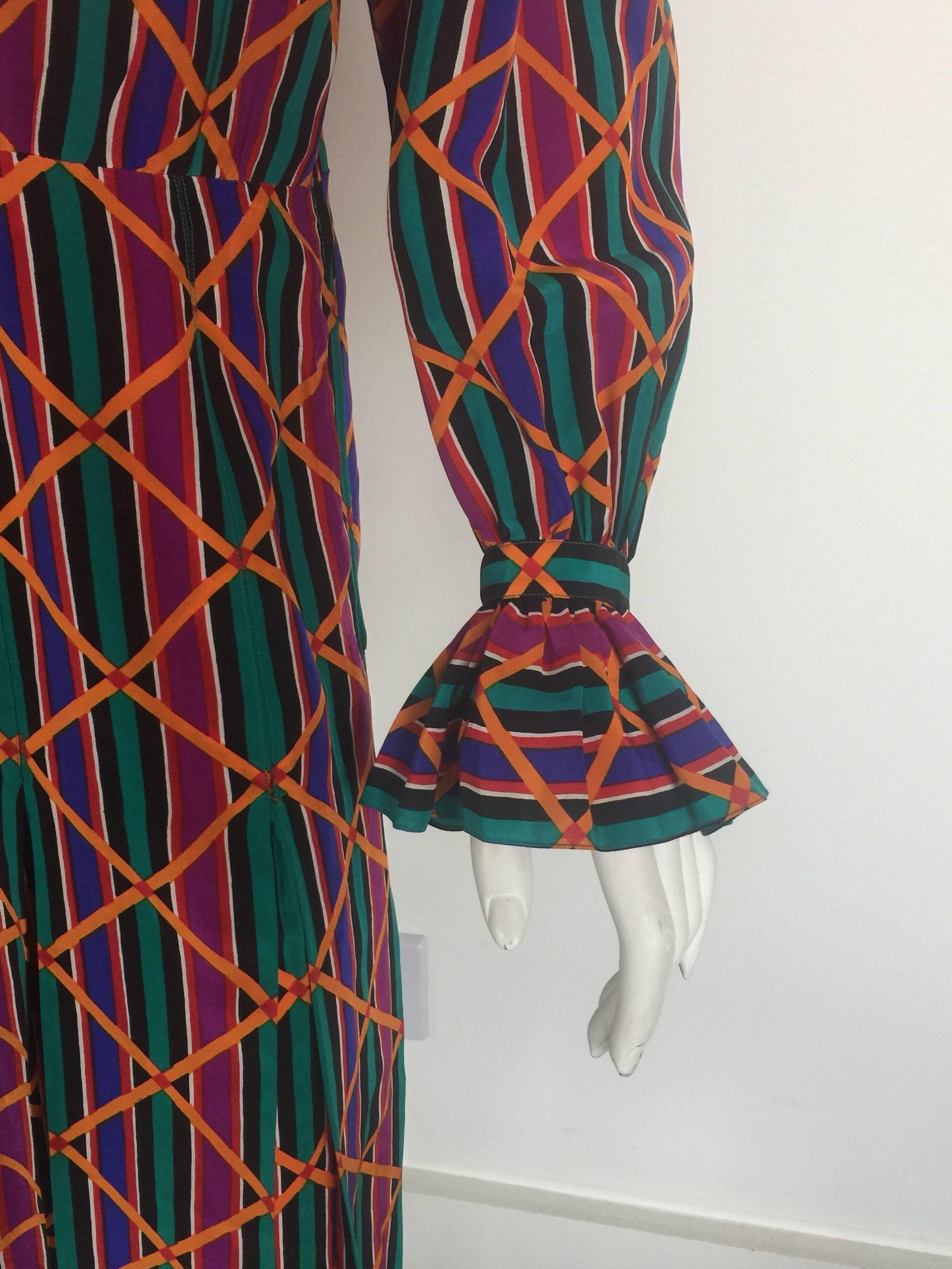 Women's or Men's Yves Saint Laurent colorful ruffle collar and sleeve silk dress  For Sale